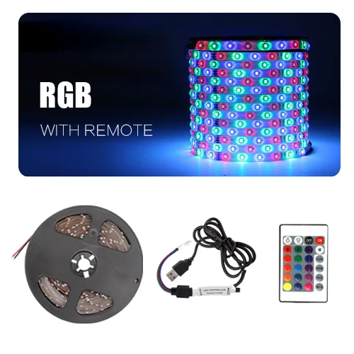 RGB remote 24KEY DC 5 В Светодиодная лента USB кабель питания гибкий светильник 50 см 1 м 2 м 3 м 4 м 5 м SMD 2835 мини 3Key Настольный Декор ТВ фоновый светильник ing - Испускаемый цвет: RGB remote 24KEY