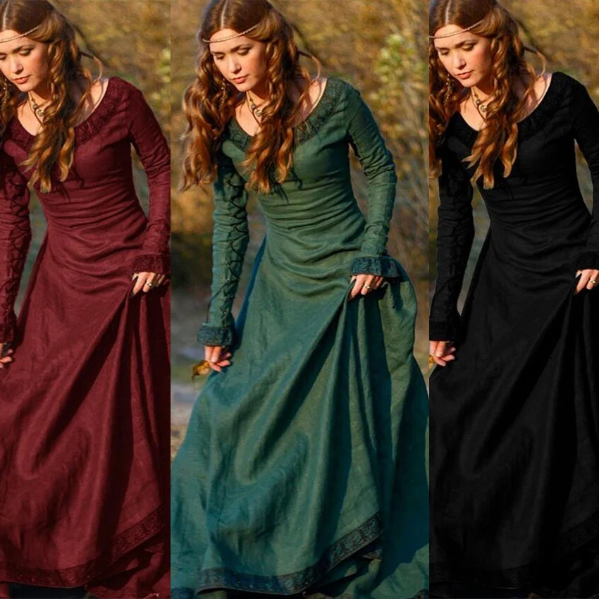 Vestido elegante de fiesta para mujer, traje para Cosplay victoriano europeo Medieval renacentista, corte, bordado, Color sólido