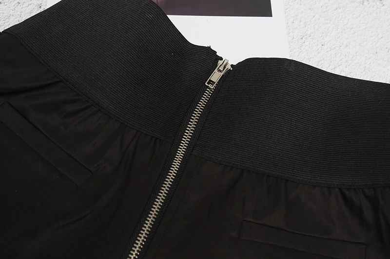 

Brief Elastic Black Waist Zipper Spliced Belt Personality Women New Fashion Tide All-match Spring Autumn 2021 1DD1718