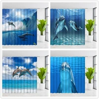 funny dolphin shower curtains cute ocean animal blue seawater sea wave scenery bathroom decor cloth hanging curtain with hooks
