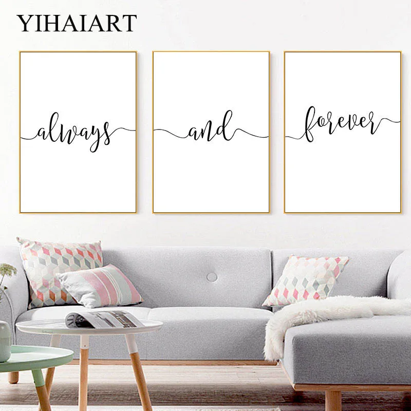 

Black White Text Quotes Canvas Wall Print Nordic Minimalist Art Painting Always Forever Poster Modern Bedroom Decoration Picture