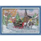 Рождественский Набор для вышивки крестиком с рисунком лошадей и саней, Набор для вышивки и вышивки из ткани с рисунком на холсте Aida 14ct 11ct, подарки