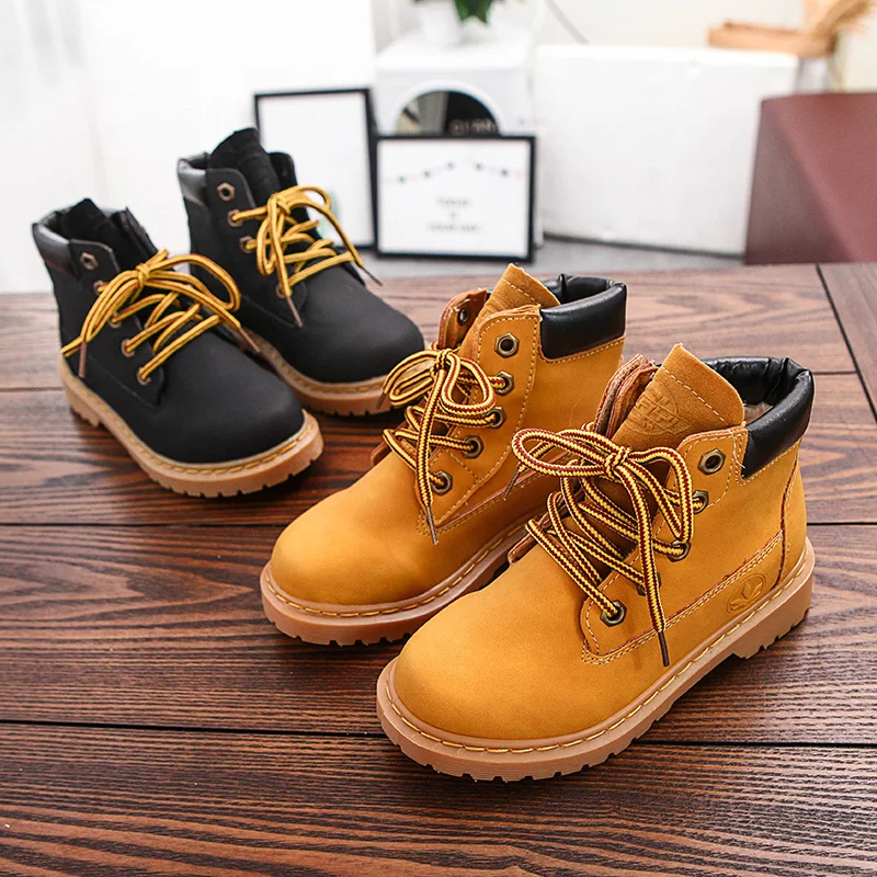 Children Boots Kid Sneaker High-Top Leather Boots for Boy and Girl Rubber Anti Slip Snow Boot Fashion Lace-up Winter Shoes