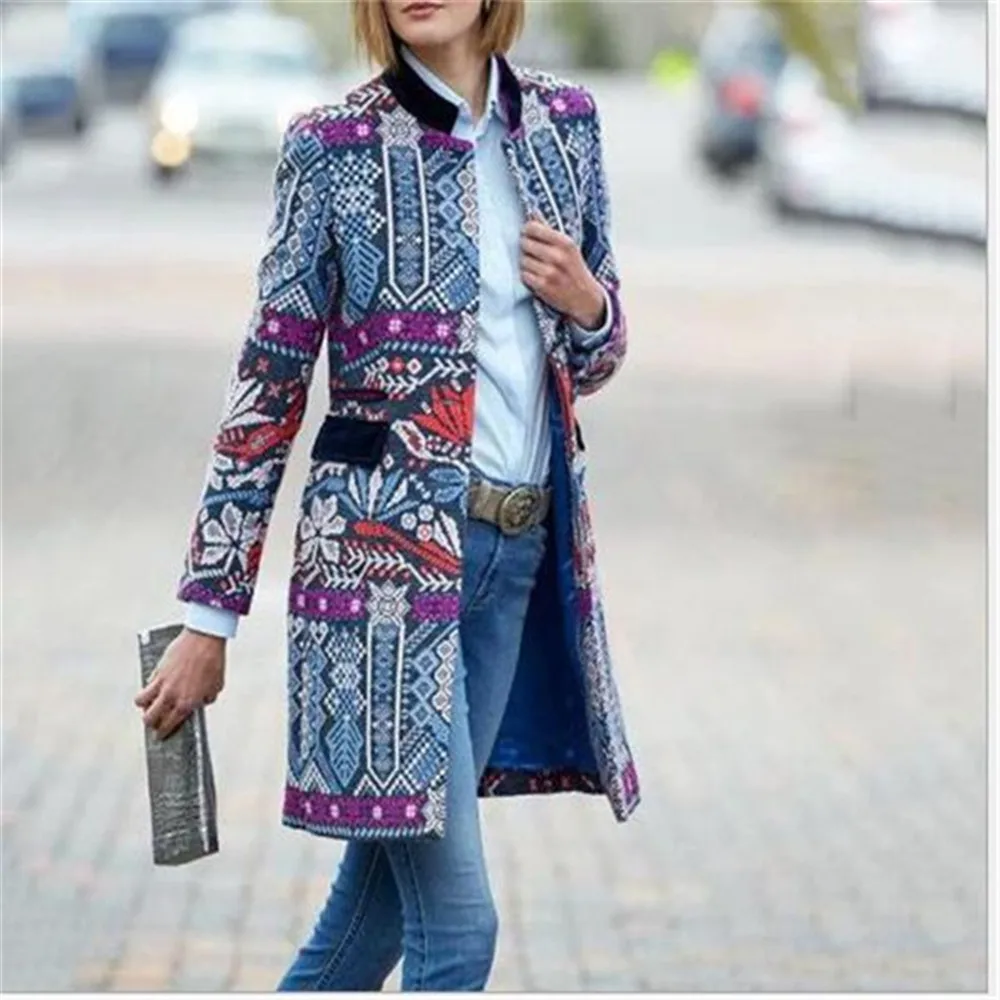 

Spring Autumn New 2021 Women's Jacket Coat Women Fashion European American Printed Long Sleeve Outer Covercardigan Clothes