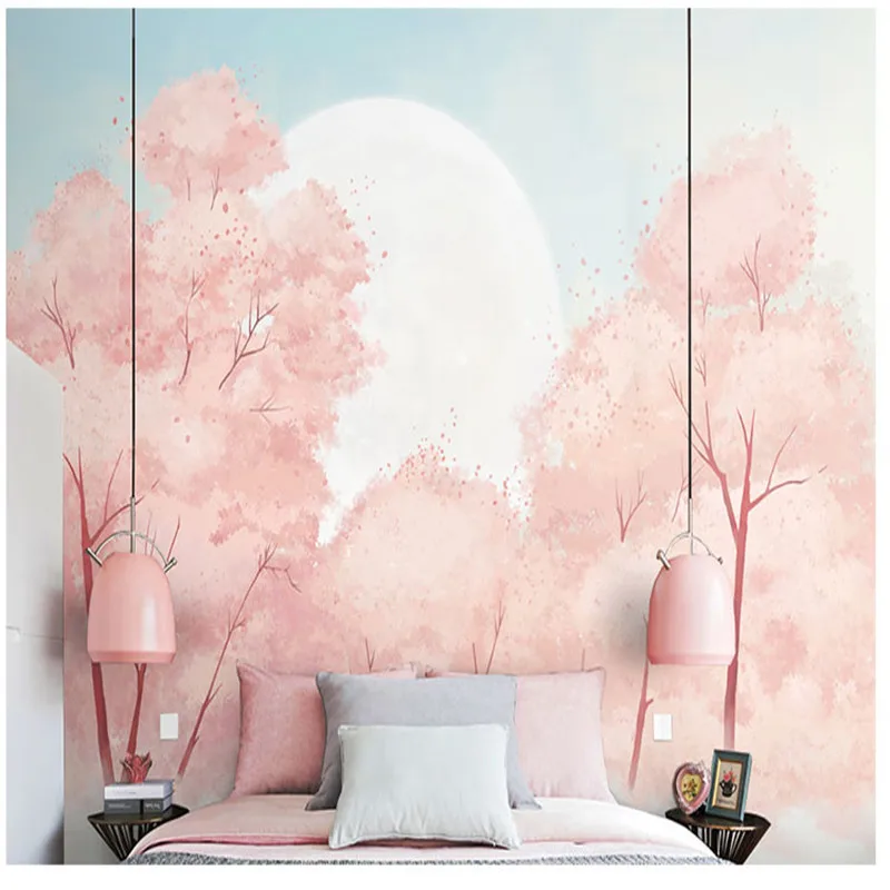 

Custom 3D oil painting mural Japanese style and wind romantic Cherry Blossom house business home background wallpaper