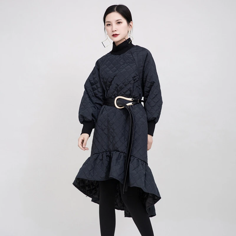 CHICEVER лоскутное клетчатое женское платье водолазка фонарь рукав высокая Талия