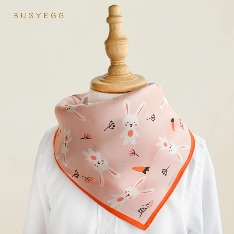 

Cartoon radish natural silk spring kids scarf girl 100% real silk summer cute pink scarves children small 50cm square headband