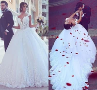 fancy newly designed sweetheart lace appliques wedding dresses a line floor length sexy plus size bridal ball gown