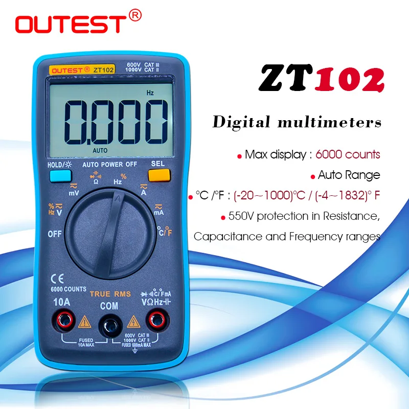 Outest Цифровой мультиметр 6000 отсчетов ZT102 подсветка AC/DC трансформатор Ом