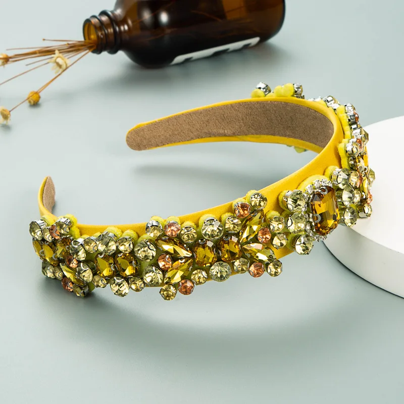 

2021 Summer Fashion Headband Women Baroque Retro Hairband Inlaid Colorful Rhinestones Headbands Full Diamond Hair Accessories