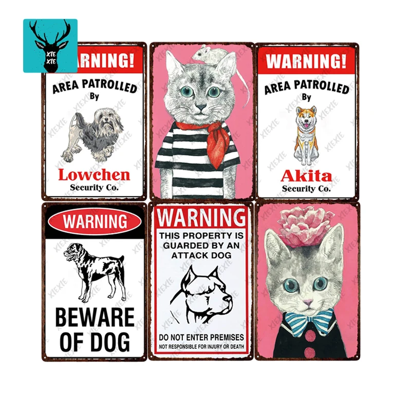 Металлический постер в виде животных собаки черной кошки оловянные знаки