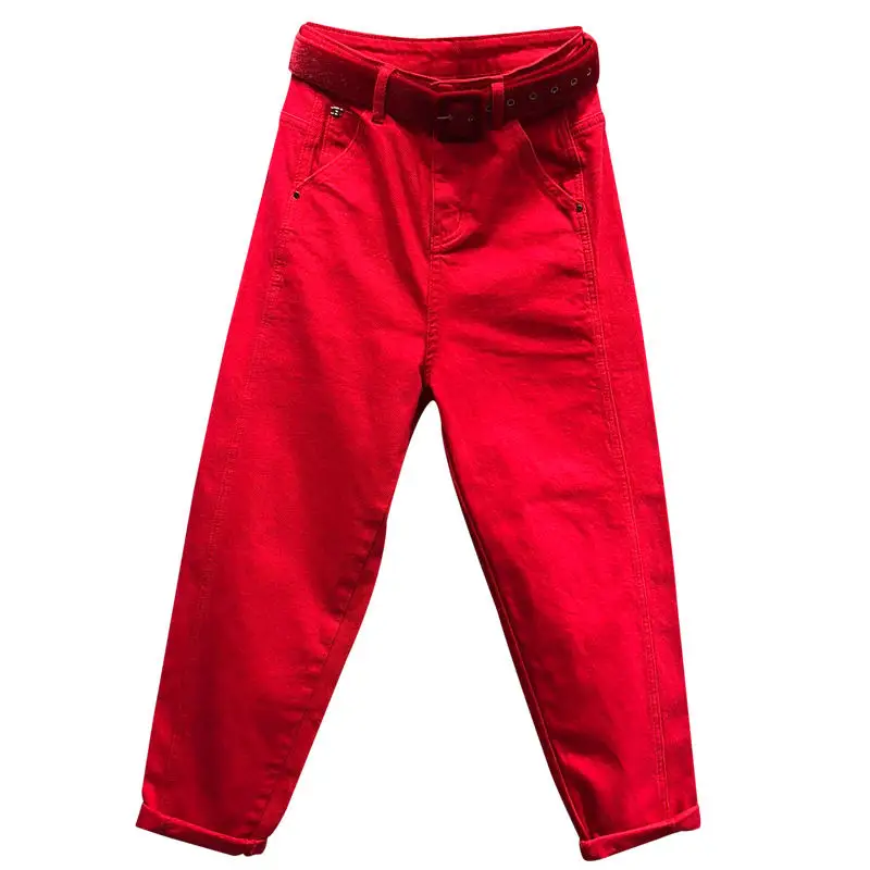 

Large Size Jeans For Woman With High Waist Casual Stretch Denim Harem Pants Streetwear Loose Vintage Red Mom Jeans S-5XL Q4295
