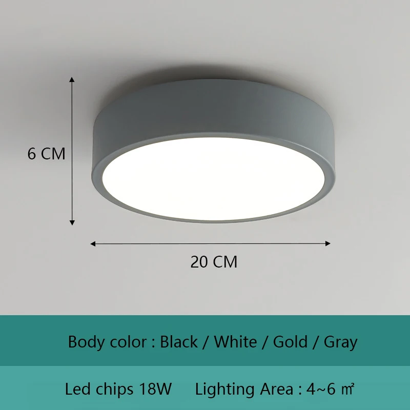

4 Colors Europe Round Ceiling Lights Fixture Black White Gray Gold Modern 18W Led Ceiling Lamp Iron Plafonnier Kitchen Kids Room