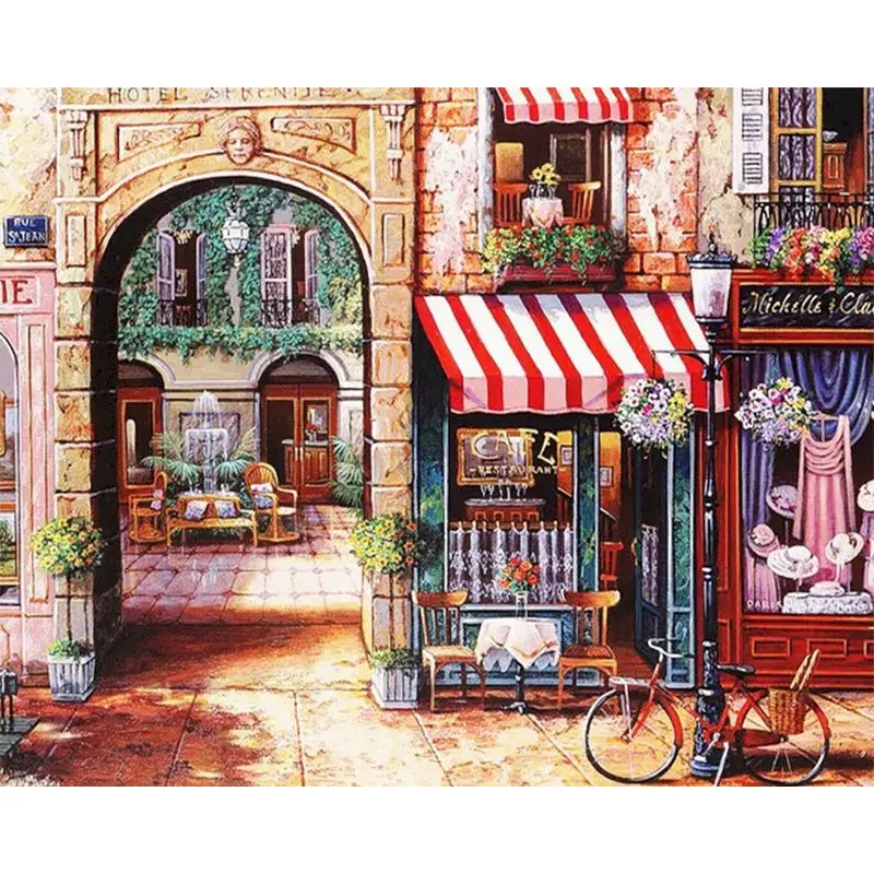 

SELILALI Bike Beside Door Landscape Painting By Numbers Hand Made 60x75cm Diy Framed On Canvas Home Living Room Wall Photo