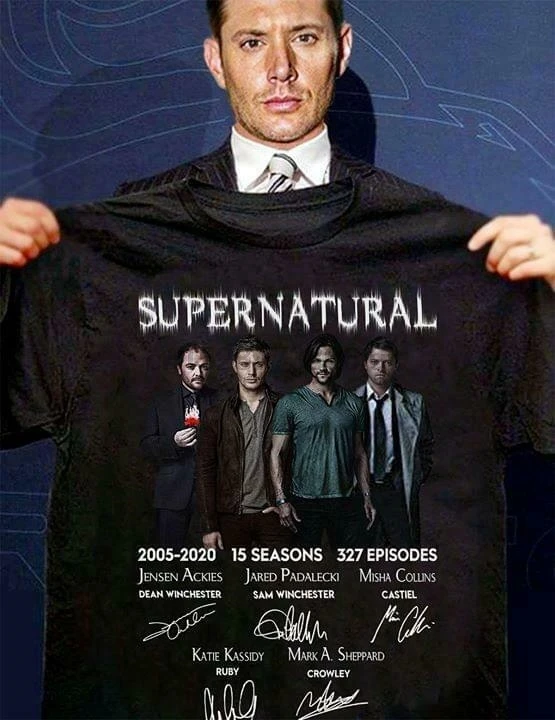 Supernatural Characters Signatures T Shirt Black Cotton Men S 6XL| |