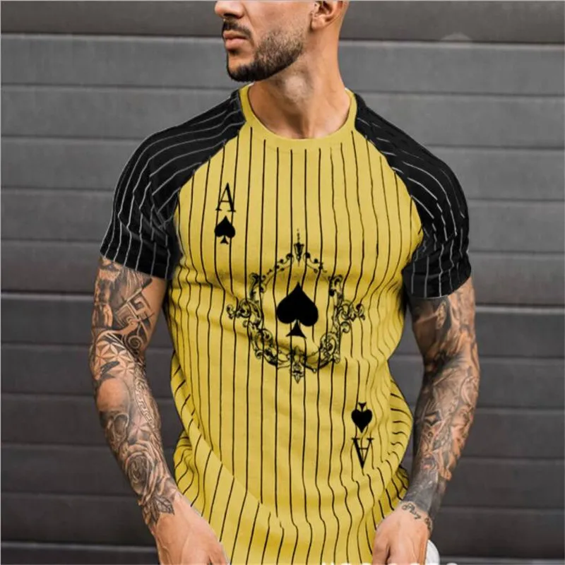 

New Men's Round Collar Body building Stripe High Street Summer The high quality Short-Sleeved FashionCasual printing T-shirt