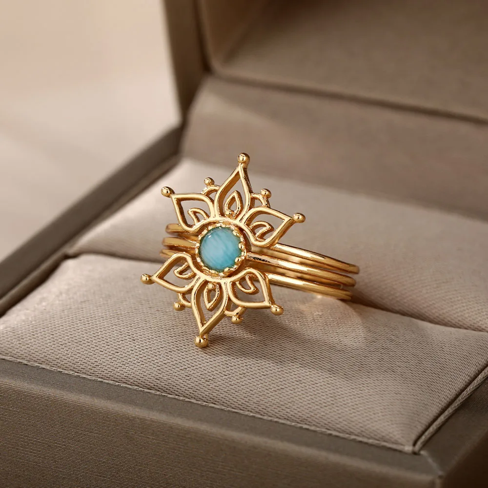 

Vintage Opal Rings For Women Stainless Steel Sun Ring Moonstone Ring Gold Sliver Color Accessories Jewelry Gift Best Friend Mom