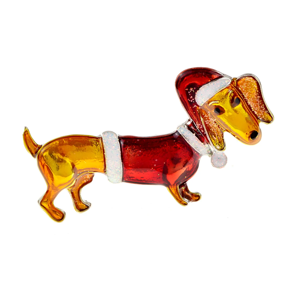 

CINDY XIANG Enamel Dog Puppy With Christmas Hat Brooch Animal Christmas Pin
