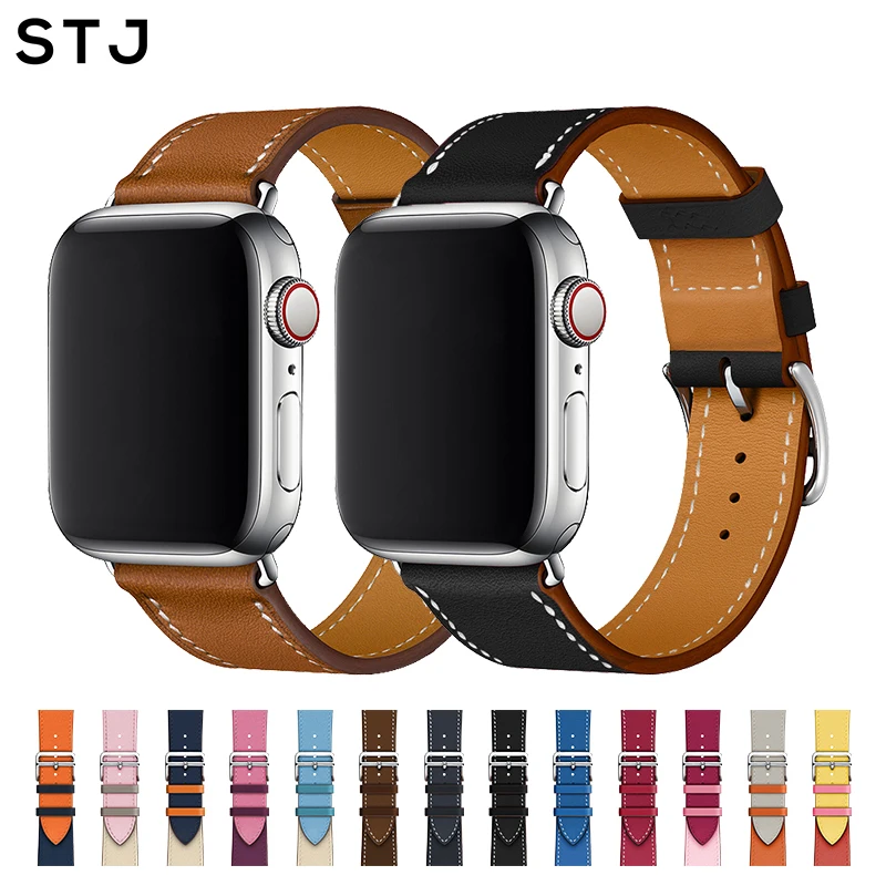 STJ один тур ремешок для наручных часов Apple Watch Series 4/3/2/1 38 мм 42 мм/40 44 iwatch кожаный