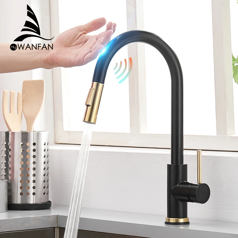 

Sensor Kitchen Faucets Black Smart Touch Inductive Sensitive Faucet Mixer Tap Single Handle Dual Outlet Water Modes 1005RK