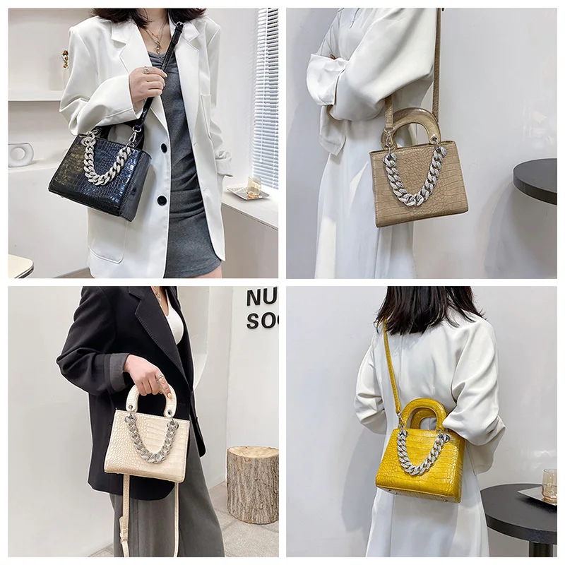 

Crocodile pattern Square Tote bag 2021 New High-quality PU Leather Women's Designer Handbag Small Chain Shoulder Messenger Bag