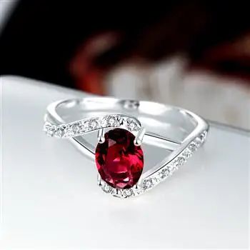 

Popular Zircon Fashion Silver Ribbon Sandwich Stone Ring - Red R004-A SPR004 Couple Wedding Rings Jewelry