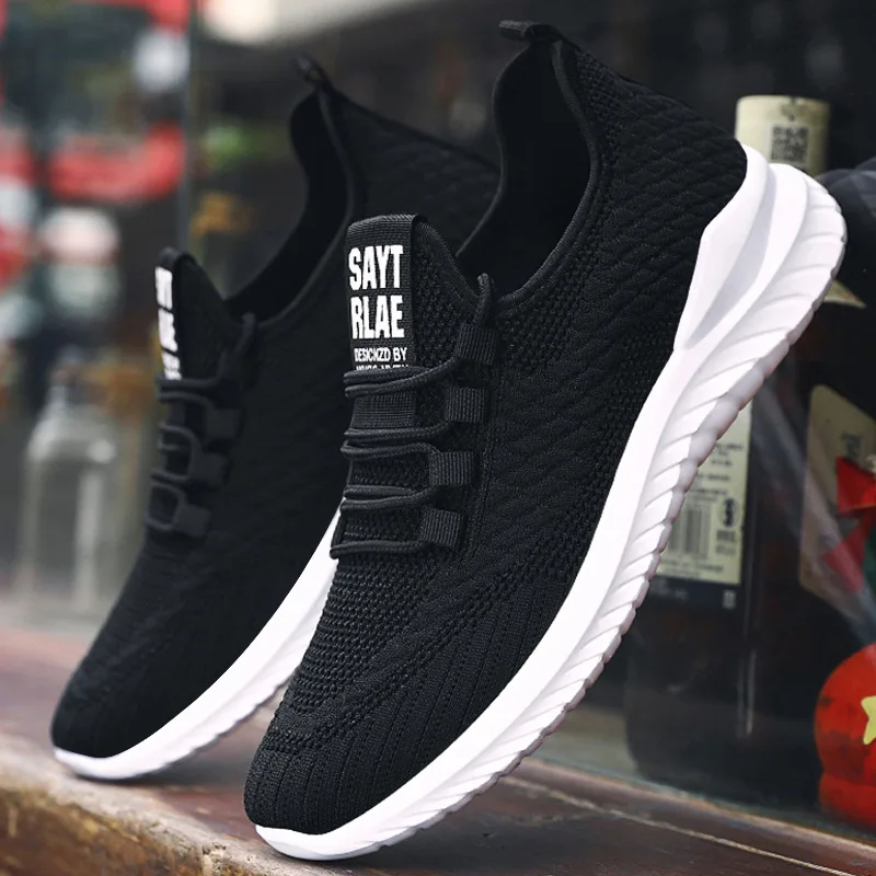 

Sports Shoes 2021 New Arrival Men's Shoes Trendy Foreign Trade Flying Woven Lace up Running Shoes Breathable Korean