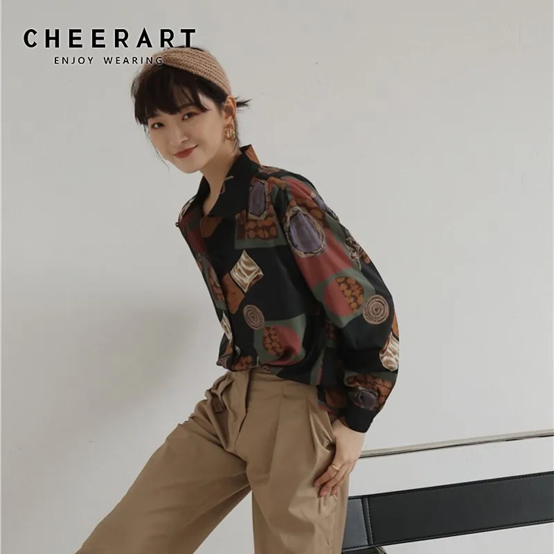 Винтажная блузка Cheerart в стиле барокко свободная рубашка с длинным рукавом