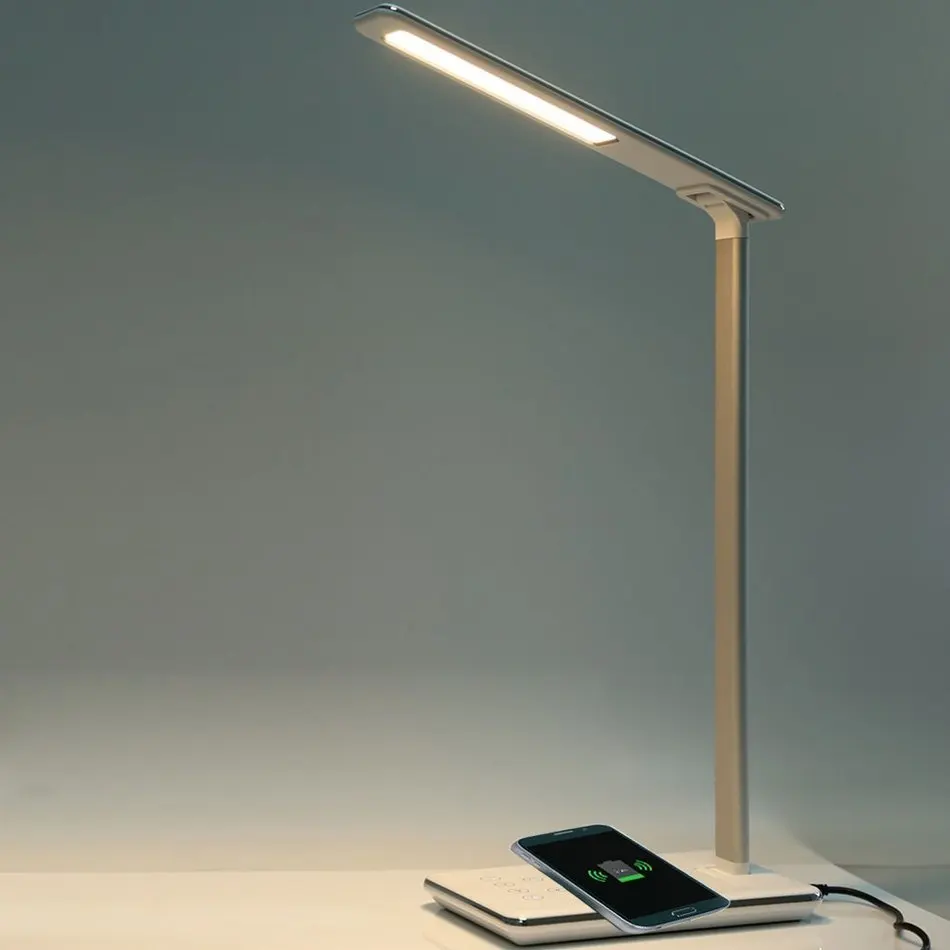 LED Desk Lamp Table Folding 4 Light Color Temperature Office Wireless Desktop Charger USB Output Bottom Foam | Лампы и освещение