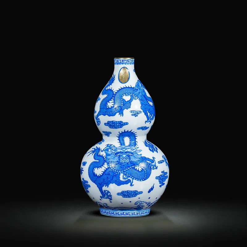 Антикварная дзиндечженьская голубая и белая керамическая ваза с изображением