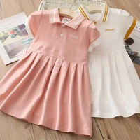 2021 summer european and american style 2 3 4 6 12 years children turn down collar cotton short sleeve dress for kids baby girls