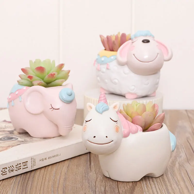 

Korean Cartoon Lovely Animal Succulent Resin Flowerpot Creative Desktop Potted Green Plants Crafts Home Balcony Funny Gardening