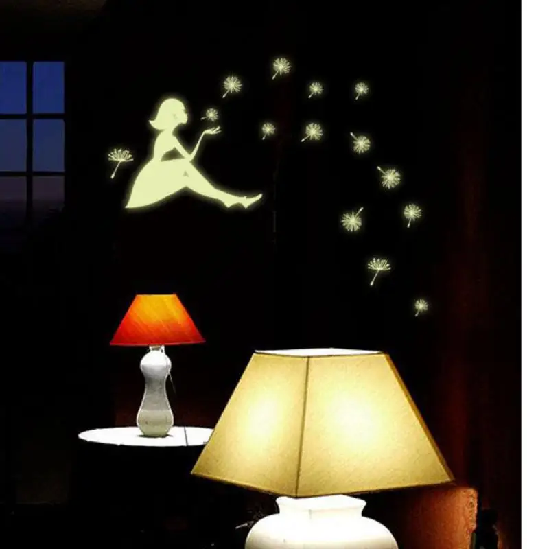 

Одуванчик Девушка съемные самоклеящиеся настенные наклейки светящиеся фотонаклейки