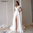 Свадебное платье FDHAOLU FU202, скромное ТРАПЕЦИЕВИДНОЕ ПЛАТЬЕ С V-образным вырезом, короткими рукавами и разрезом, с карманами, 2021