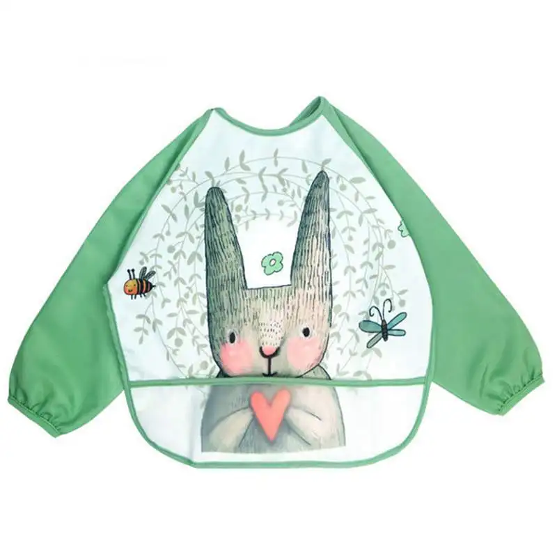 Style 4 green rabbit Милый детский нагрудник малыша Baberos Bavoir водонепроницаемый передник с длинными рукавами Мультяшные животные Дети Кормление комбинезон детские вещи - Цвет: Style 4 green rabbit
