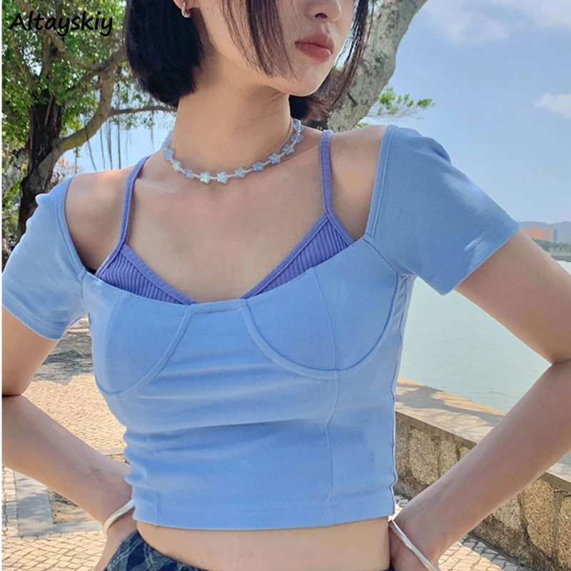 

Футболки женские летние новые модные повседневные бандажные уличные женские топы мягкие простые однотонные подходящие ко всему женские фу...