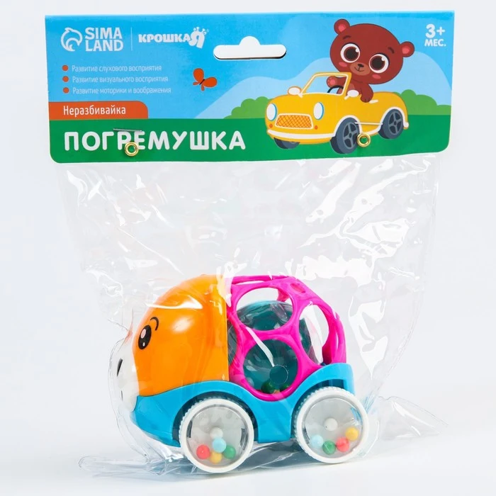 Погремушка - машинка неразбивайка Мишка эластичные элементы 6971114 | Игрушки и