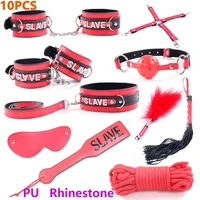 10 piece adult bdsm sexy leather gift bondage set handcuffs whip gag erotic games sex toys for women couple flirting store
