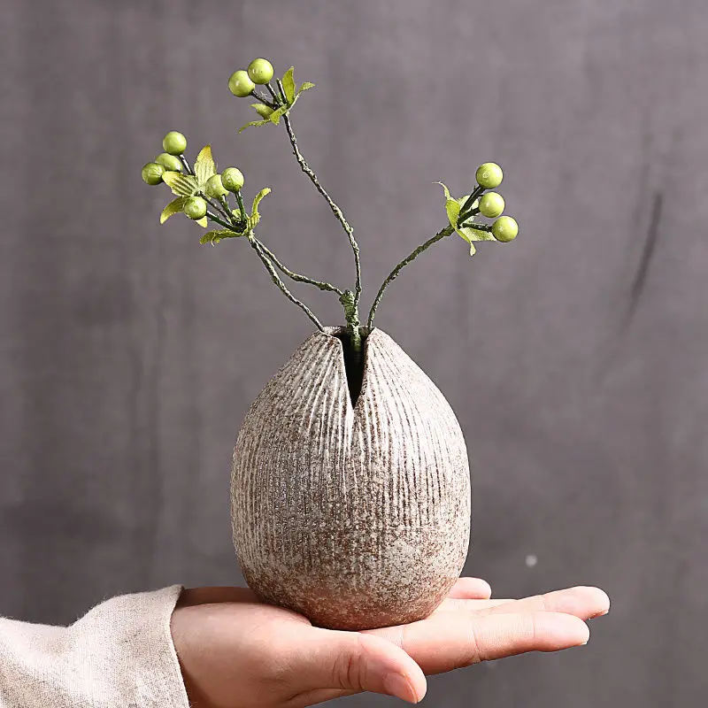 

Stoneware Creative Handmade Desktop Decoration Ceramic Small Flower Home Retro Hydroponic Vase Zen Japanese Dry Flower Stand