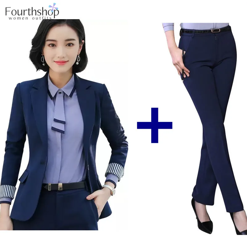 

Office Work Pant Suits for Women Business Lady Professional Uniforms 2 Piece Formal Pants Blazer Set Clothes Fashion 2020 4XL