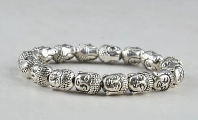 912 + ibet Серебряная резная фигурка в виде головы Будды бисер амулет эластичный