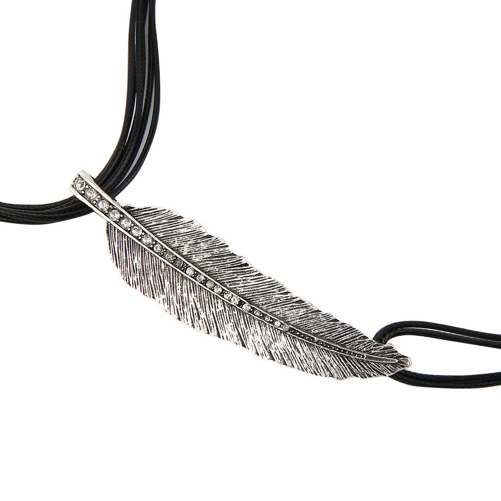 100% новая мода бронзовая Веревка Цепи перо в богемном стиле узор кулон ожерелье