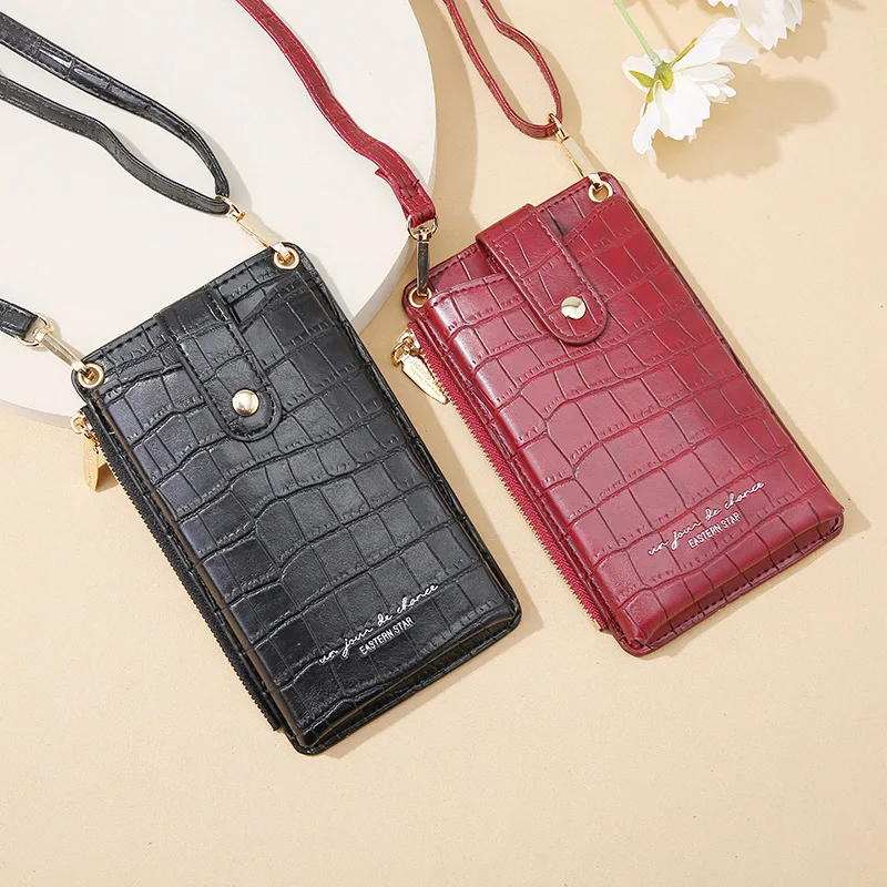 

2021 New Women's PU Leather Mobile Phone Bag Multifunctional Litchi Pattern Lady Fashion Messenger Bag Zipper Small Coin Wallet