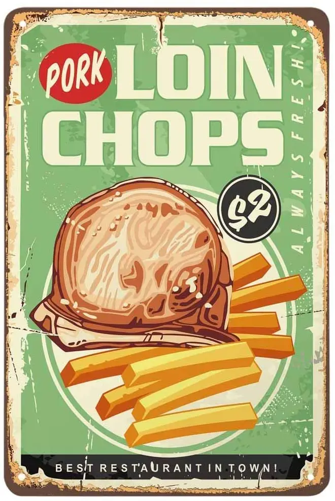 

Свиная фишка, жестяные вкусные мясовые блюда, лучший ресторан в городе, винтажные металлические жестяные знаки для кафе, баров, пабов, магаз...