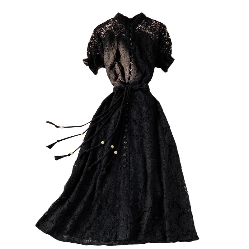 Женское однобортное платье с коротким рукавом облегающее длинное винтажное