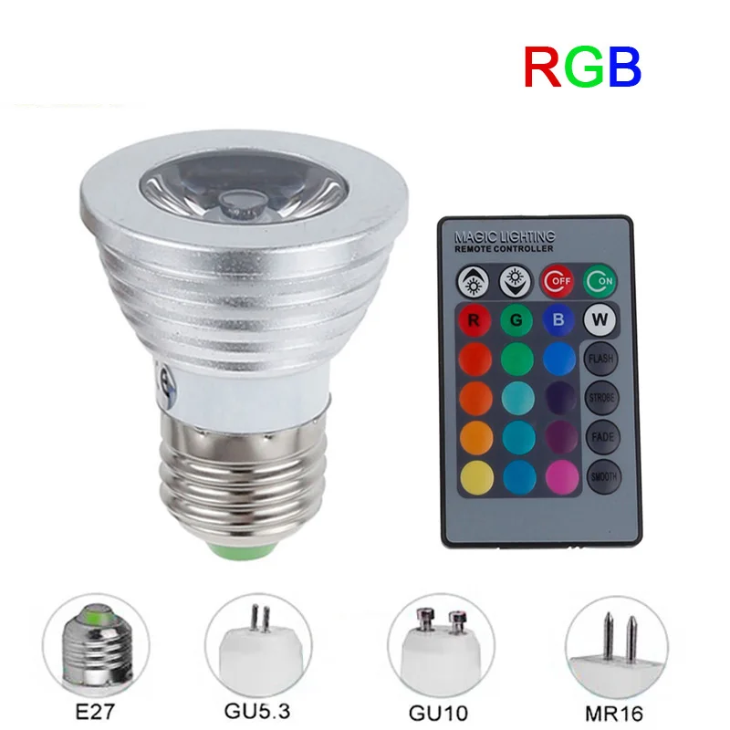 E27 RGB светодиодный светильник AC85 265V E14 GU10 3 Вт 5 10 Светодиодный прожектор