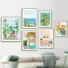 Абстрактные апельсины пляж Леопард богемная девушка книга настенная Картина на холсте постеры и принты настенные картины для гостиной Декор