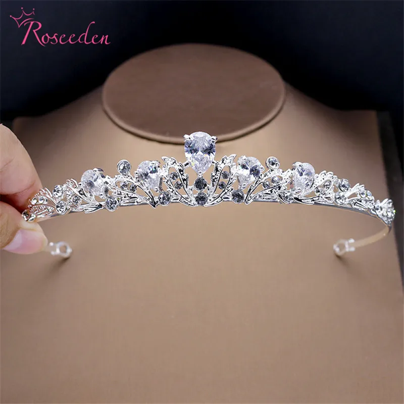 

AAA CZ Bride Tiaras Crowns Zirconia Silver Color Flower Diadem Wedding Hair Accessories Bridal Jewelry RE3536