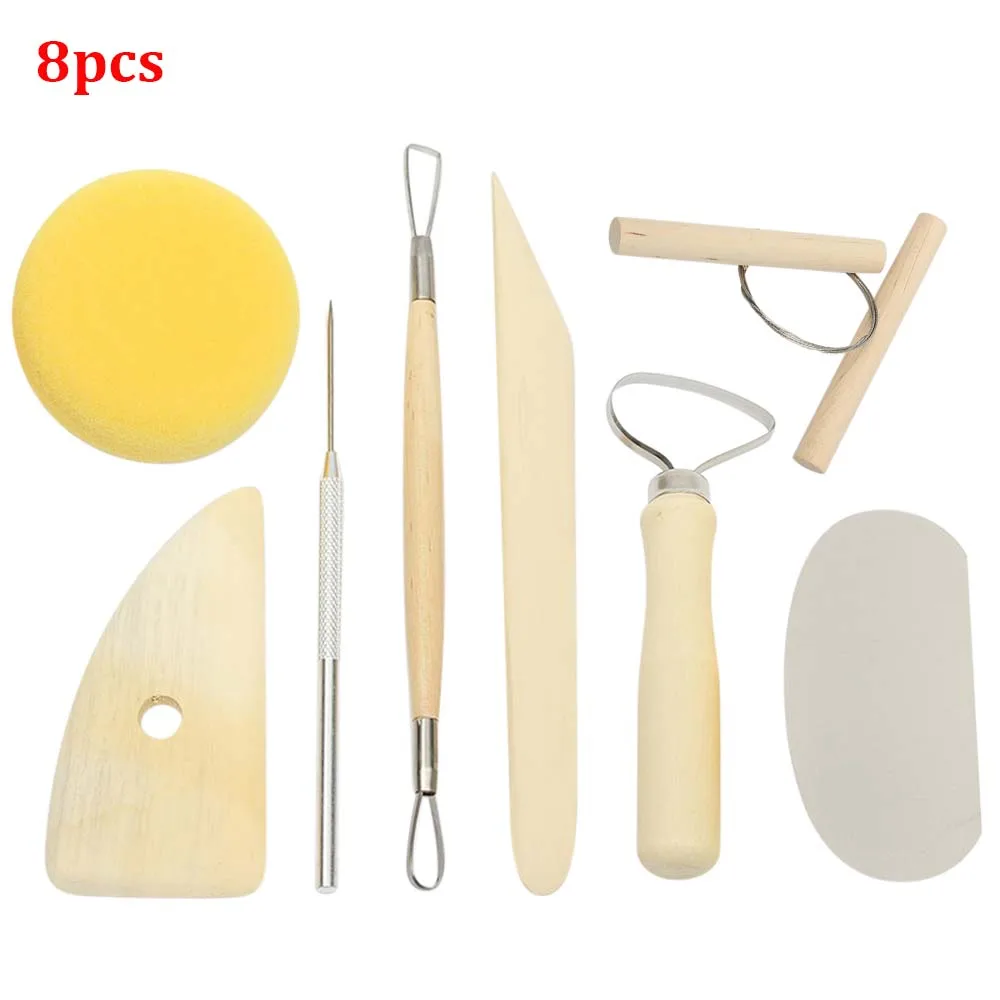 8pcs 31 шт. художественные ремесла глиняные инструменты скульптора набор Fimo набор инструментов для резки керамики и керамики деревянная ручка глиняные инструменты для моделирования - Цвет: 8pcs
