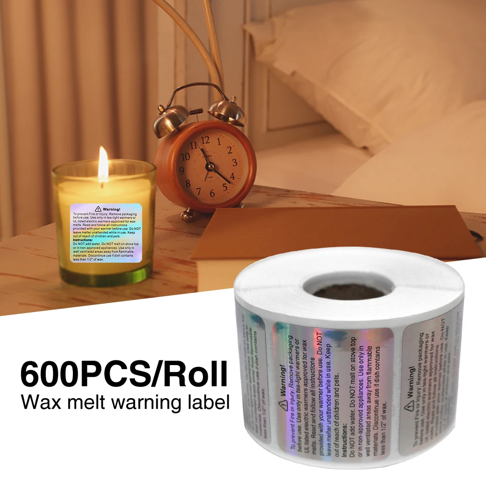 

600pcs/roll 1.8x1.5 Inch Safety Sticker Jar Square Oilproof Self Adhesive Vow Waterproof Melting Text Candle Warning Label